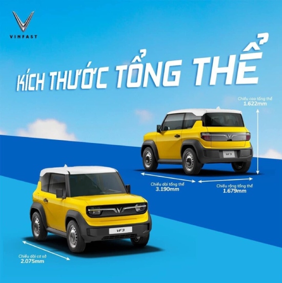 kích thước tổng thể ô tô điện VinFast VF3